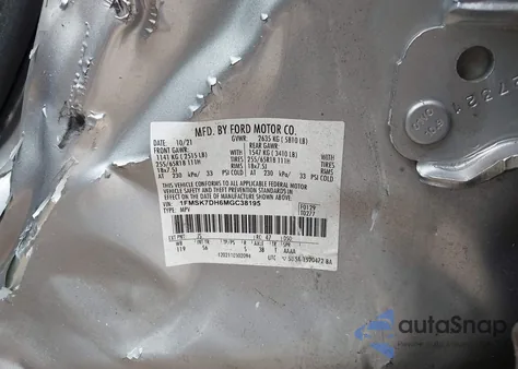 2021 Ford Explorer Xlt from USA, damaged, VIN 1FMSK7DH6MGC38195